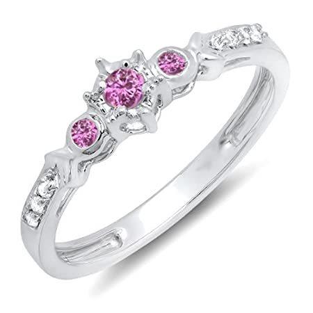 特別セーフ 14k 海外から日本未入荷の人気アイテムを直輸入 ホワイトゴールド プロミスリング 婚約指輪 ブライダル レディース 3ストーン ラウンドピンクサファイアとホワイトダイヤモンド レディースアクセサリー
