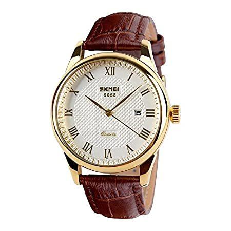 おすすめ品 Cakcity メンズ ビジネス アナログ カジュアルウォッチ クォーツ 防水 腕時計 ゴールドダイヤル ブラウンレザーバンド ゴールド 新色正規販売店 Paynow Universalpapershredding Com