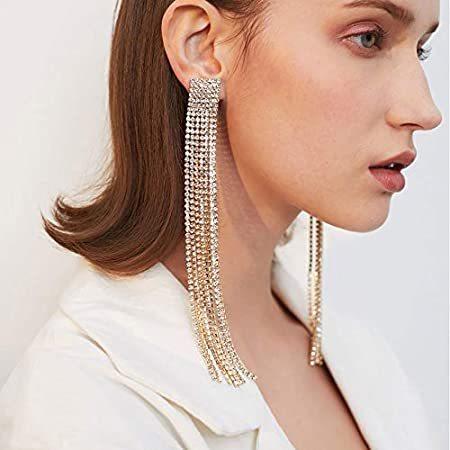 【500円引きクーポン】 fxmimior Fashion Lon Bohemian Silver Earrings Tassel Rhinestones Long Women イヤリング
