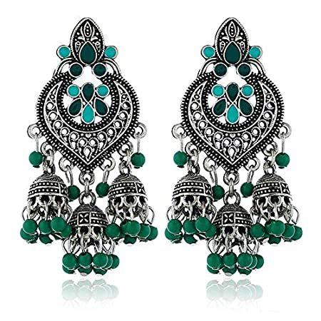 直売大特価 レディース ユニークな合金タッセルベルイヤリング ボヘミアンイヤリング ファッションイヤリング グリーン エキゾチック磁器ビーズ Ashmita 11s 激安 通信販売 Jeromejack Fr