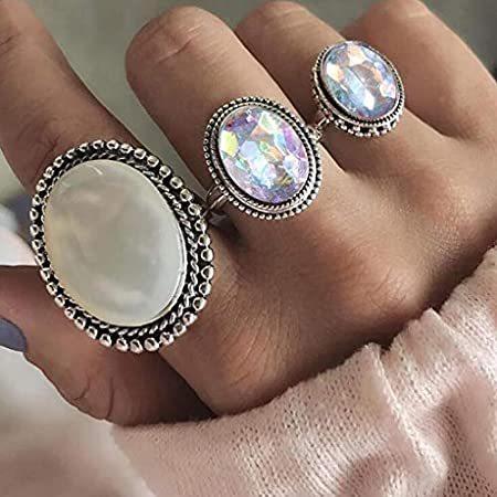 楽天 Boho Tgirls Crystal Fin Vintage Ring Stacking Opal Silver Set Rings Knuckle 指輪