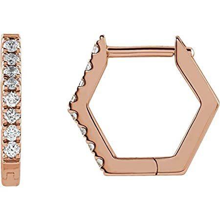 人気ブラドン Rose 14k Gold f Jewelry Fine Earrings Hoop Hinged Geometric Diamond CTW 1/8 イヤリング