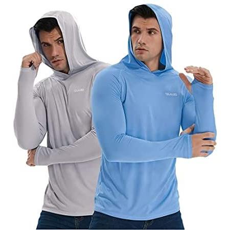 大人気定番商品 Men's UPF SPF Sleeve Long Performance Hoodie Lightweight Protection Sun 50+ トップス