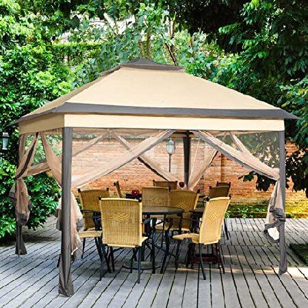 LUXS Yahoo!店Mavalous - Canopy Tent Pop Up 11x11- Easy Outdoor Patio Shade Tents Canopies with Sidewalls for Parties, Portable Screened Gazebo Backyard, Garden, Kh - 4