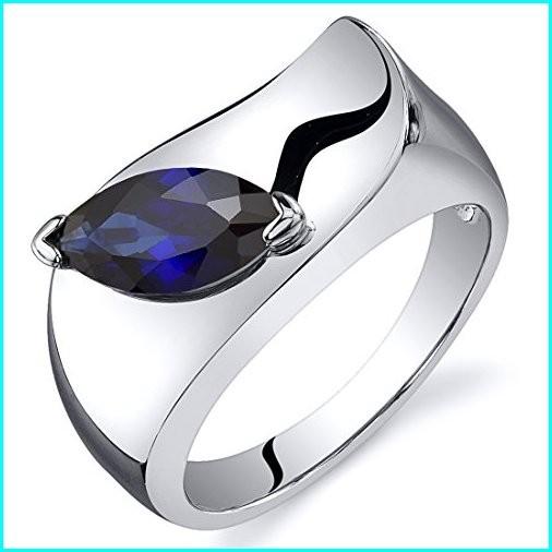 安い Peora Created Blue Sapphire Ring in Sterling Silver, 1.25 Carats, Marquise Shape, 10x5MM, Sizes 5-9, リシリチョウ d29d8230