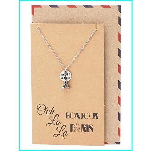 最適な材料 Quan Jewelry Eiffel Tower Pendant Travel Necklace, Gifts for Travelers, Bonjour Paris Inspirational Card, Anniversary Romantic Gifts for Her, レインワールド 8cdb86b4