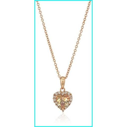 【国内配送】 Womens Rose Gold Plated Sterling Silver Swarovski Zirconia Heart Misty Rose Topaz Halo Pendant Necklace with Cable Chain 16'', 17'', 18'', Expandable, イーカプコン 3f17b94d