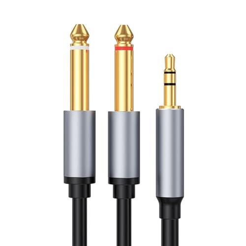 3.5mm to 6.35mm 変換ステレオミニプラグ 2分配 変換ケーブル AUX
