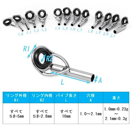 トップガイド ロッドガイド ステンレス 釣り竿 穂先 5# リング内径2