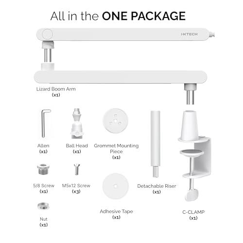 IXTECH ホワイト マイクブームアームスタンド 薄型ブームアーム 調節