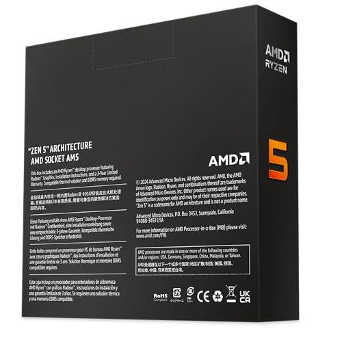 100-100001405WOF Ryzen 5 9600X 6C/12T、3.9GHz、TDP 65W、AM5