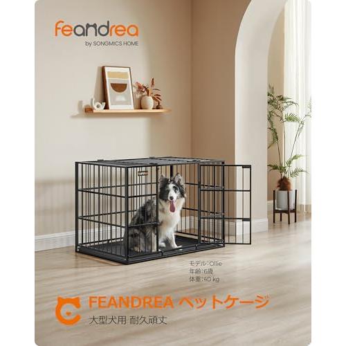 FEANDREA 犬 ゲージ 中型犬 大型犬 室内外兼用 ダブルドア付き トレー付き 犬 サークル 大型 組立簡単 幅107x奥行70 x高さ7_1