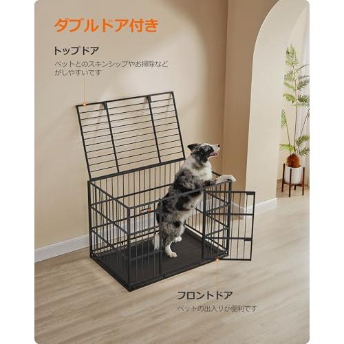 FEANDREA 犬 ゲージ 中型犬 大型犬 室内外兼用 ダブルドア付き トレー付き 犬 サークル 大型 組立簡単 幅107x奥行70 x高さ7_5