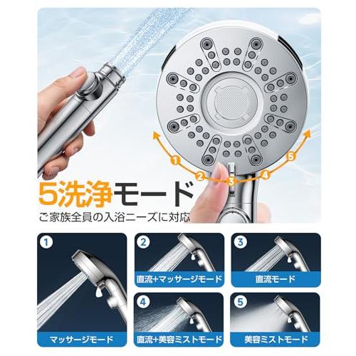 シャワーヘッド マイクロナノバブル 増圧設計・90%超節水・5段階モード
