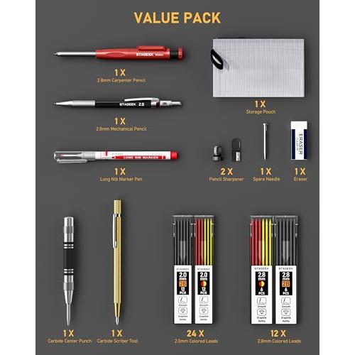STAGEEK 建築用シャーペン 14点セット 2.8mm大工用シャープペンシル