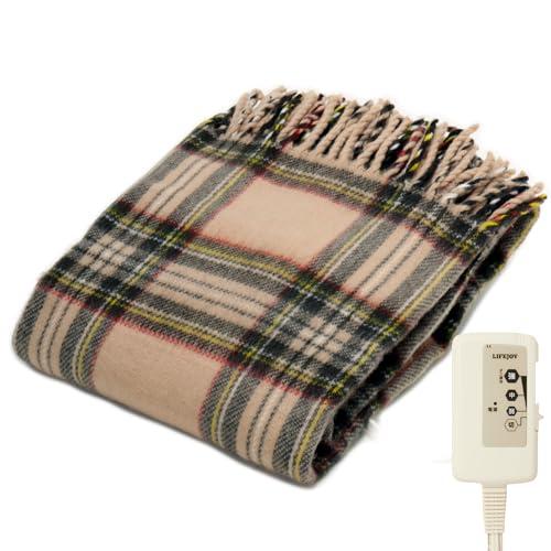 電気毛布 ベージュとブラウンのチェック柄 ライフジョイ 電気ひざ掛け 日本製 ベージュ チェック柄 160cm×82cm