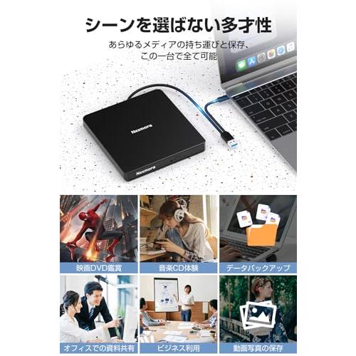 2025革新型・高速USB3.0対応 CD DVDドライブ 外付け 静音 DVD