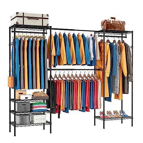 ハンガーラック 幅調整可 伸縮式ワードローブ メタルラック 棚板高さ調節 PASRLD ハンガーラック 幅調整可 伸縮式ワードローブ メタルラック 棚