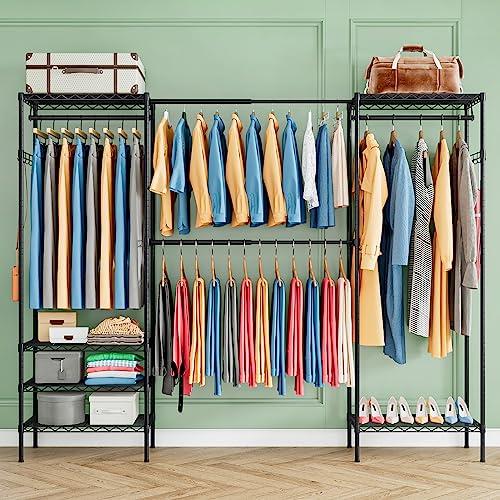 PASRLD ハンガーラック 幅調整可 伸縮式ワードローブ メタルラック 棚