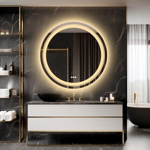 Susire 洗面台 鏡 丸 ledライト付き 大型 女優ミラー 壁掛け鏡 洗面所