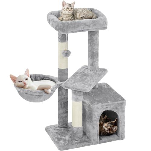 キャットタワー　突っ張り型キャットタワー　グレー　多機能 Yaheetech キャットタワー 猫タワー 小型 スリム 多頭飼い 猫ハウス