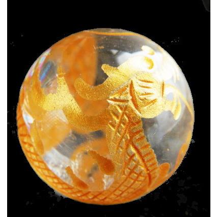 手彫彫刻 龍水晶 32mm玉 風水四神 丸玉 置物 パワーストーン
