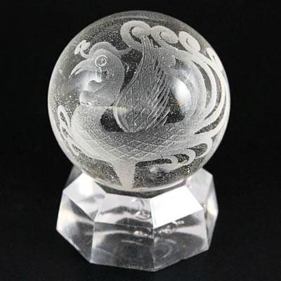 四神彫刻】 水晶丸玉 30mm玉 朱雀 彫り 四神相応 風水四神 