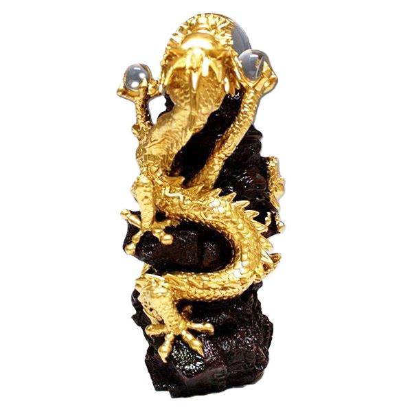 開運置物！ 山水龍 人工水晶3個付 高34×幅34×奥18cm  宅急便のみ対応の画像