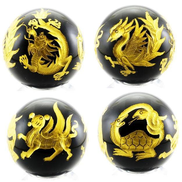 丸玉 縁起 開運置物 風水四神獣 彫刻 オブシディアン 四神獣 金彫り 約50 55mm 1個 Luz 通販 Yahoo ショッピング