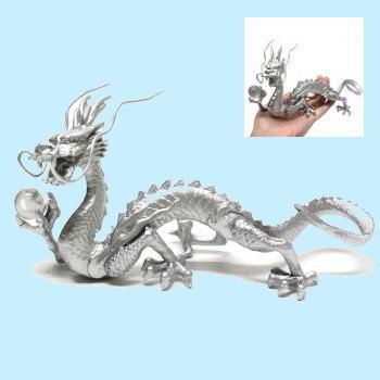置物 風水龍【銀龍】銅器 水晶玉持ち 水晶 1個付き 高11×幅21×奥8cm