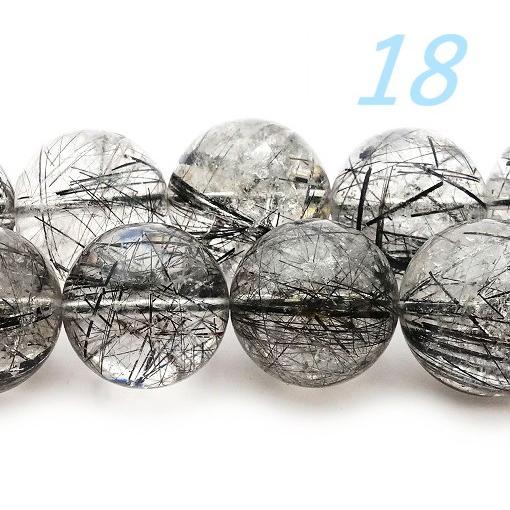 高品質ビーズ ブラックトルマリン入り水晶 18 0mm a 18 cm 半連 天然石 ブラック