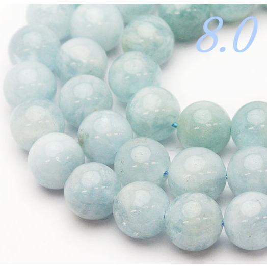 連ビーズ アクアマリン 8.0mm A 天然石 丸玉 穴あき 連/約40cm