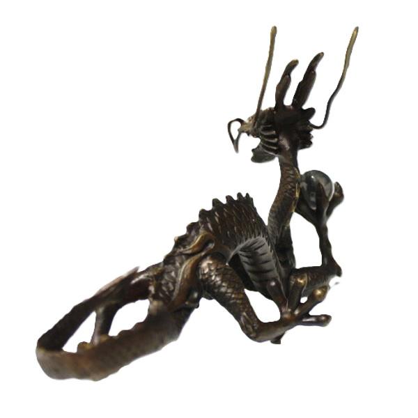 置物 風水龍【銅龍】銅器 水晶玉持ち 水晶 1個付き 高11×幅21×奥8cm