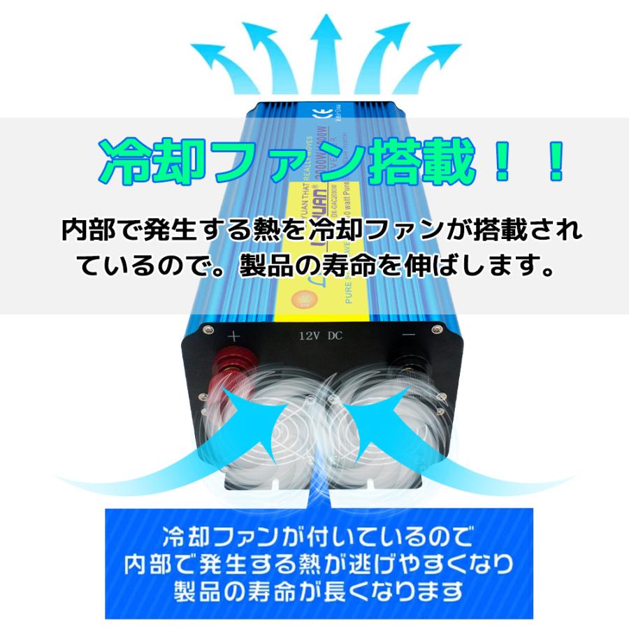 【永久保証】インバーター 正弦波 DC 12V AC 100V 2000W 最大4000W 50Hz/60Hz切替 車変圧器 カーインバーター