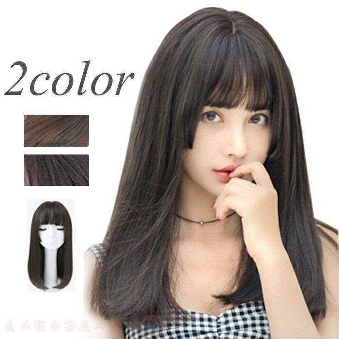 送料込みライン 21新作 ウィッグ 前髪ぱっつん ストレート ロング ブラウンロング フルウィッグ カール ウェーブ 自然 原宿 気軽にお買い物 Kev Store