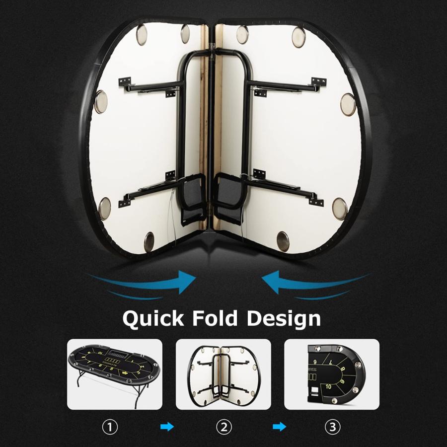 匿名配送 折りたたみ式ポーカーテーブル 楕円形 ポーカーテーブル テキサスホールデムポーカーテーブル、アップグレードされたパッド入りレールとステンレススチールカッ 【9517844655】(33942円)