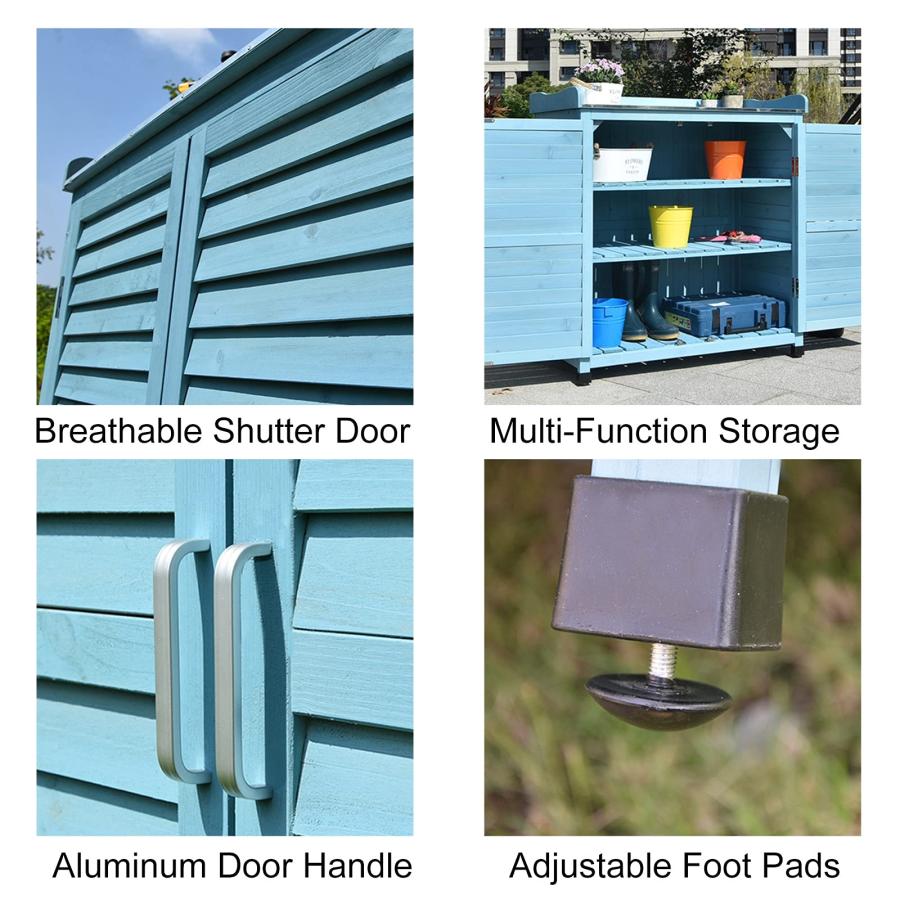 ガーデンポッティングベンチテーブル 作業台の金属製卓上 キャビネットとフック付き、 モミ天然木、防雨日焼け止め、中庭バルコニー入口用トーレージキャビネッ ガーデニング5点セット K21308415