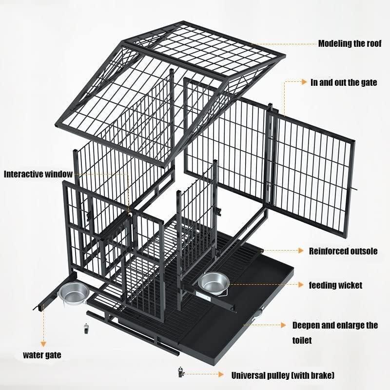 犬サークル ペットケージ 鉄製の犬用ケージ、頑丈なロック付きの脱出防止犬小屋、両開きドア、取り外し可能なトレイ室内犬小屋 ，金属製の犬用ケージクレート 