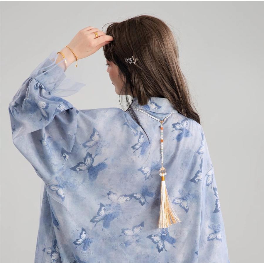 新品 エリザベッタフランキ クロップドY2K 半袖ブラウス 蝶々柄 金ボタン シアークロス フリルブラウス(トップス)｜EPOCA(エポカ)の