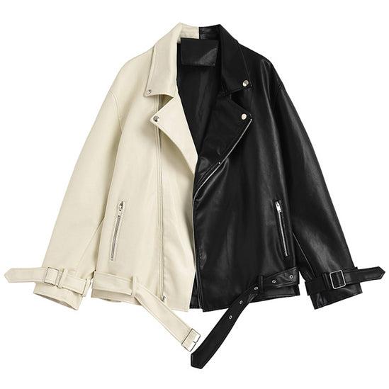 黒白ライダースジャケット L LycoAn】クロムトラストライダースジャケット /白黒/コントラスト