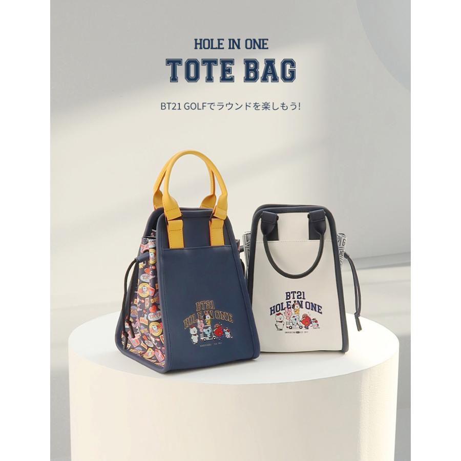 【BT21 GOLF 日本総代理店】 BT21  ビーティーイシビル HOLE IN ONE  ホールインワン ミニ トートバッグ （ホワイト）BT21 GOLF ゴルフの画像