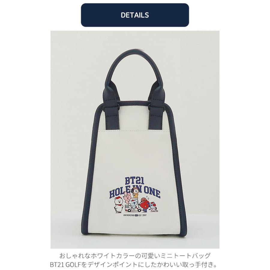 【BT21 GOLF 日本総代理店】 BT21  ビーティーイシビル HOLE IN ONE  ホールインワン ミニ トートバッグ （ホワイト）BT21 GOLF ゴルフの画像