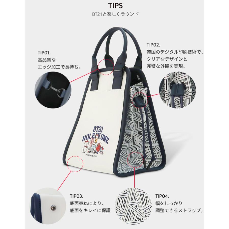 【BT21 GOLF 日本総代理店】 BT21  ビーティーイシビル HOLE IN ONE  ホールインワン ミニ トートバッグ （ホワイト）BT21 GOLF ゴルフの画像