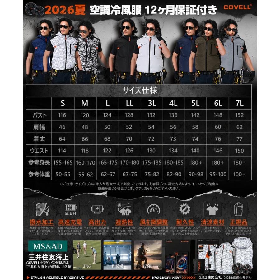 空調冷風服 2026年新商品 空調作業服 36V超高出力 8V〜36Vまで調整可能