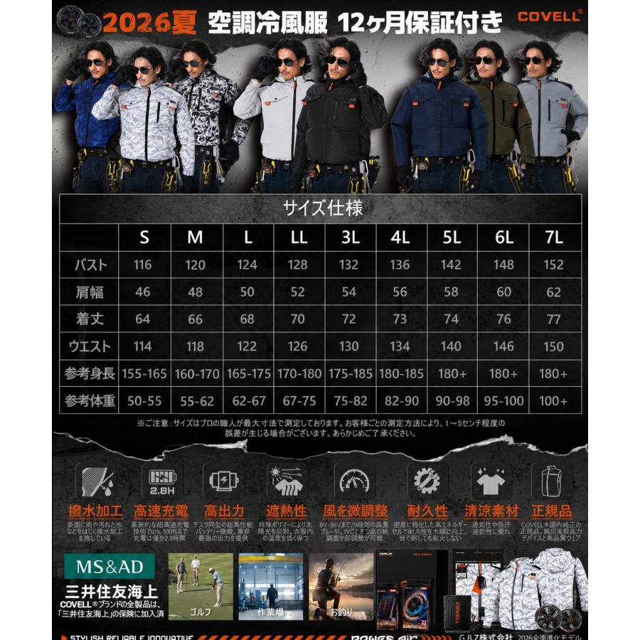 空調冷風服 2026年新商品 空調ベスト 36V超高出力 8V〜36Vまで調整可能