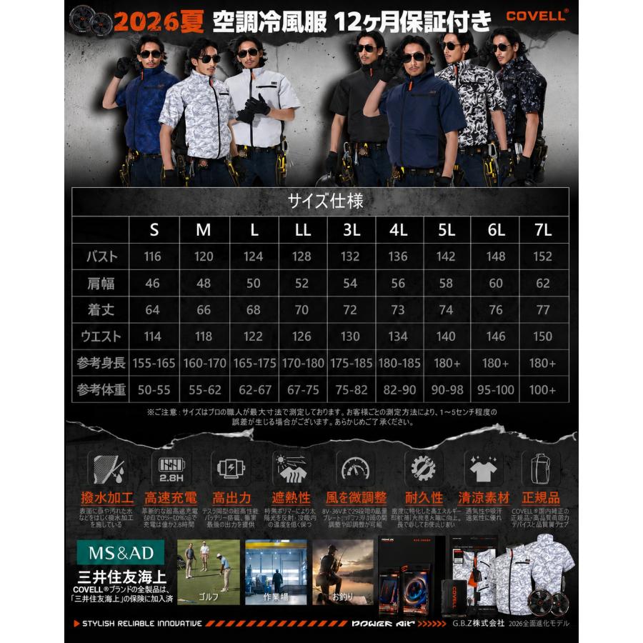 空調冷風服 2026年新商品 空調作業服 36V超高出力 8V〜36Vまで調整可能