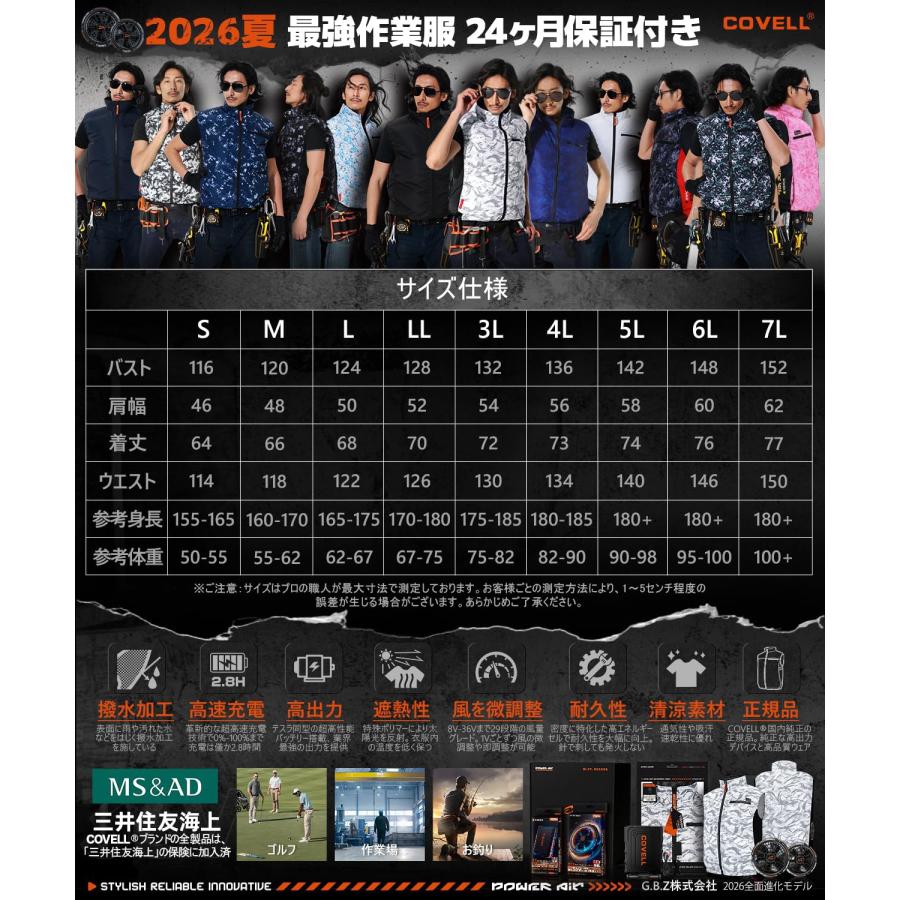 空調冷風服 2026年新商品 空調作業服 36V超高出力 8V〜36Vまで調整可能