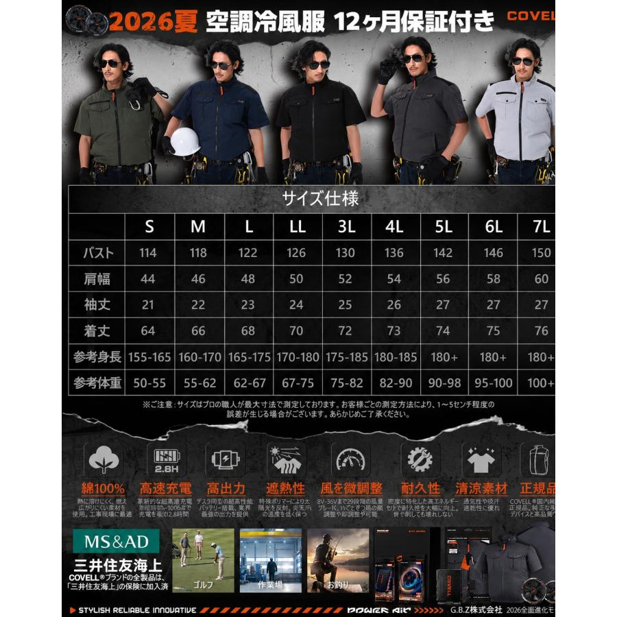 空調冷風服 2026年新商品 空調ベスト 36V超高出力 8V〜36Vまで調整可能