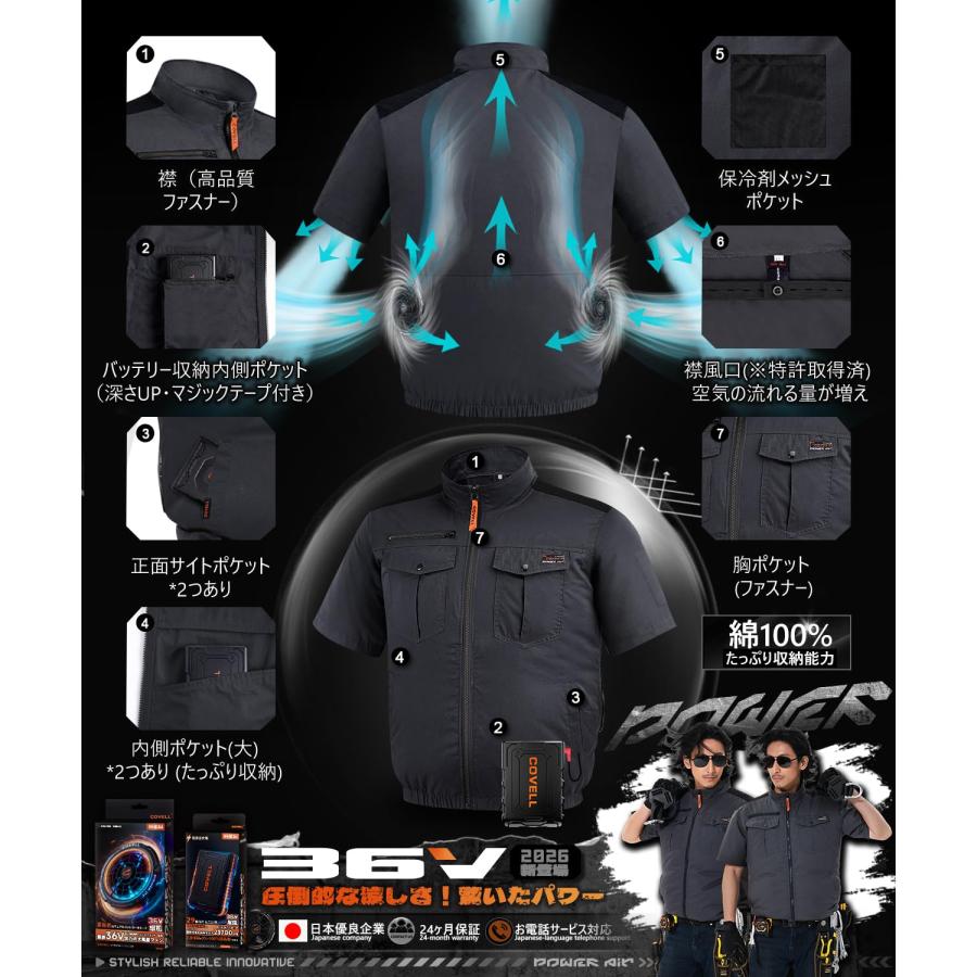 空調冷風服 2026年新商品 空調ベスト 36V超高出力 8V〜36Vまで調整可能