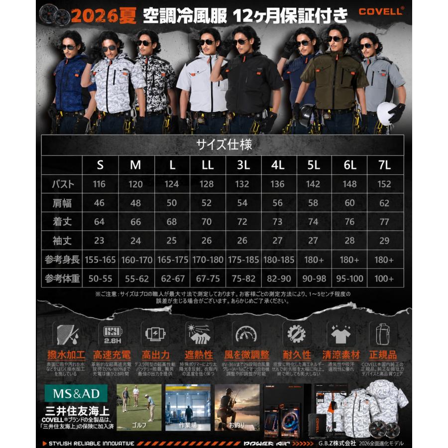 空調冷風服・最新版(サイズ・L) 空調冷風服 2026年新商品 空調ウエア 36V超高出力 8V〜36Vまで調整可能